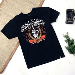 Rebel8 Black T-Shirt Skeleton Hand Short Sleeves